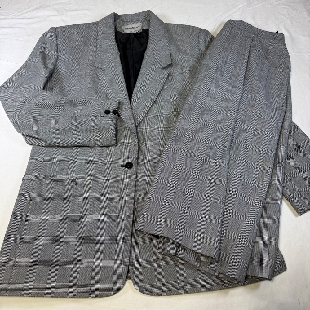 Vintage Ashley Brooke Skirt Blazer Suit Glen‎ Plaid Women's Size 16T Made in USA